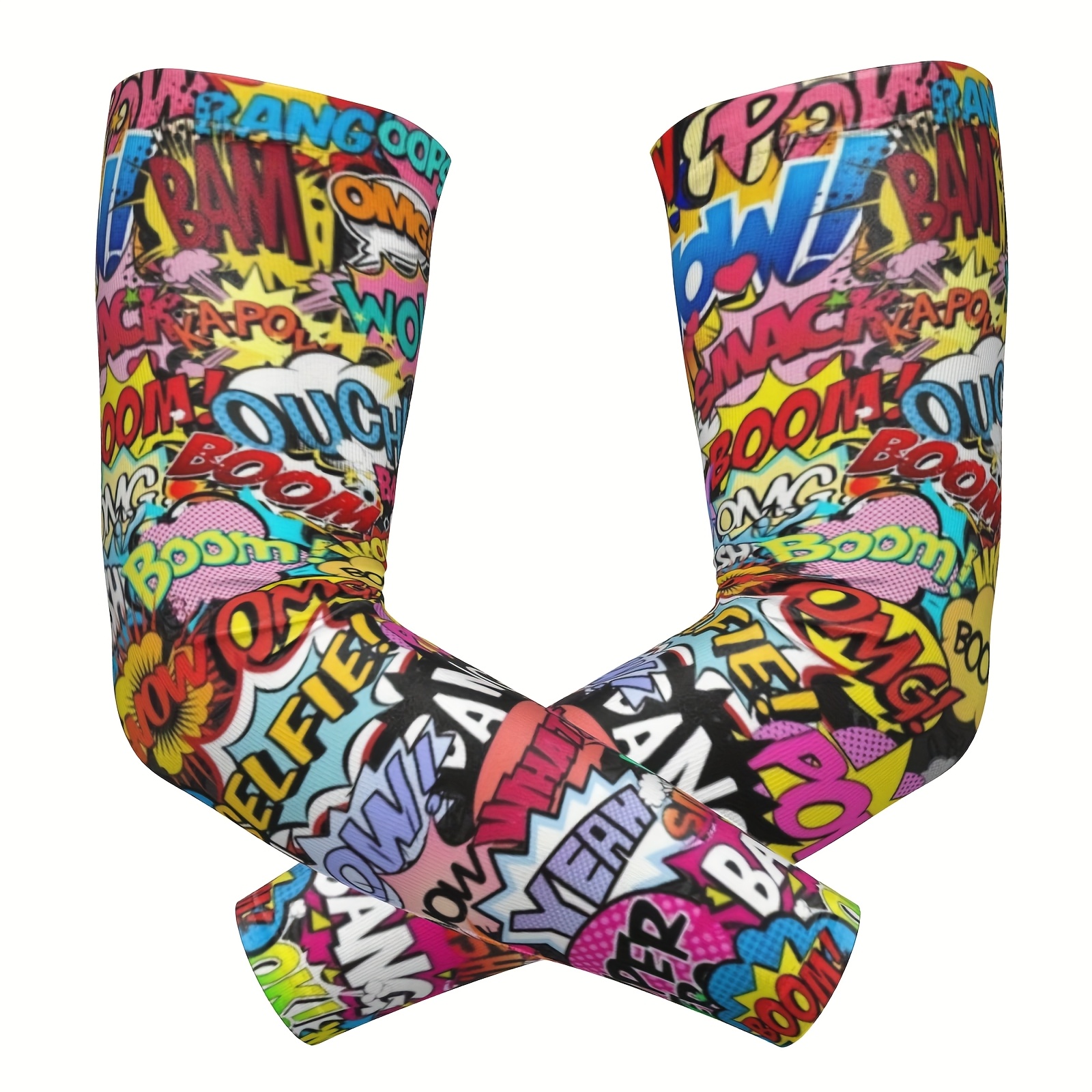 TEMU A Pair Of Trendy, Fashionable, And Arm Sleeves Featuring Colorful Comic-style Prints That Create A Vibrant And Dynamic Atmosphere