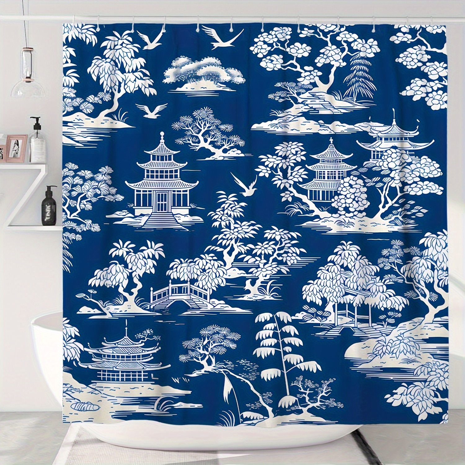 

Chinoiserie Botanical Bird Shower Curtain - Pastoral Theme Polyester Bathroom Curtain With 12 Hooks, Water-resistant, Machine Washable, Unlined, Woven Weave, 71x71 Inch - No /dry Clean, Iron On Low