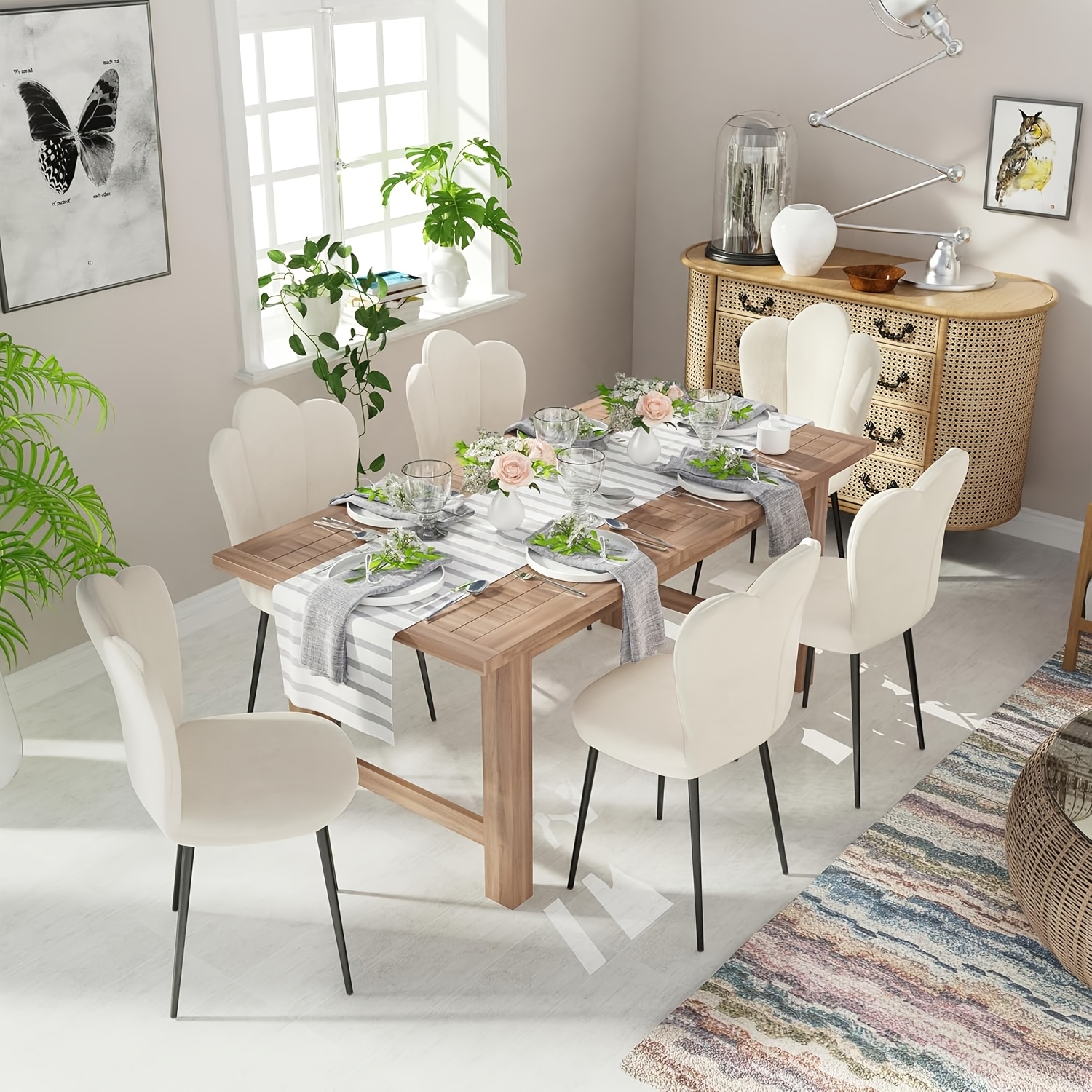 TEMU Set Of 2/4/6 Velvet Dining Chairs, Black Metal Legs Kitchen Chairs With Soft Velvet Seat Cushion For Dining Room, Living Room, Bedroom, Beige,