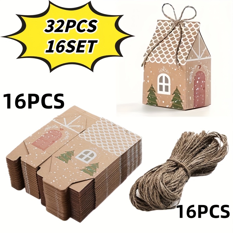 TEMU 32pcs Mini Paper Gift Boxes With Twine Closure - Christmas Tree Suitable For Wedding Favors, Party Decorations, Holiday Treat Boxes - Candy &