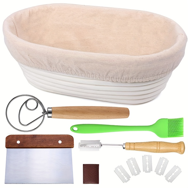 

1pcs/12pcs,bread Proofing Basket Set,10 Inch Oval-shaped Bread Baskets Bowls With Bread Lame Bread Making Tools Supplies For Sour Dough Baking Fermentation