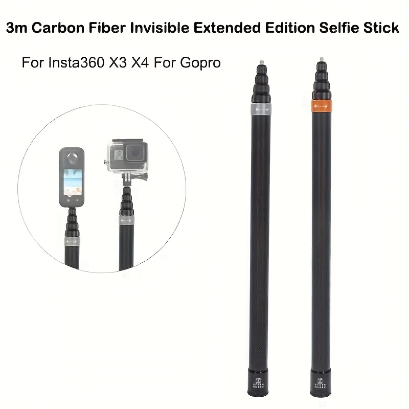 

Carbon Fiber Extendable Selfie Stick - Invisible, 1/4" Screw Mount For X3 X4, Gopro 11/10 & More - Ideal For Action Cams, Smartphones, Microphones