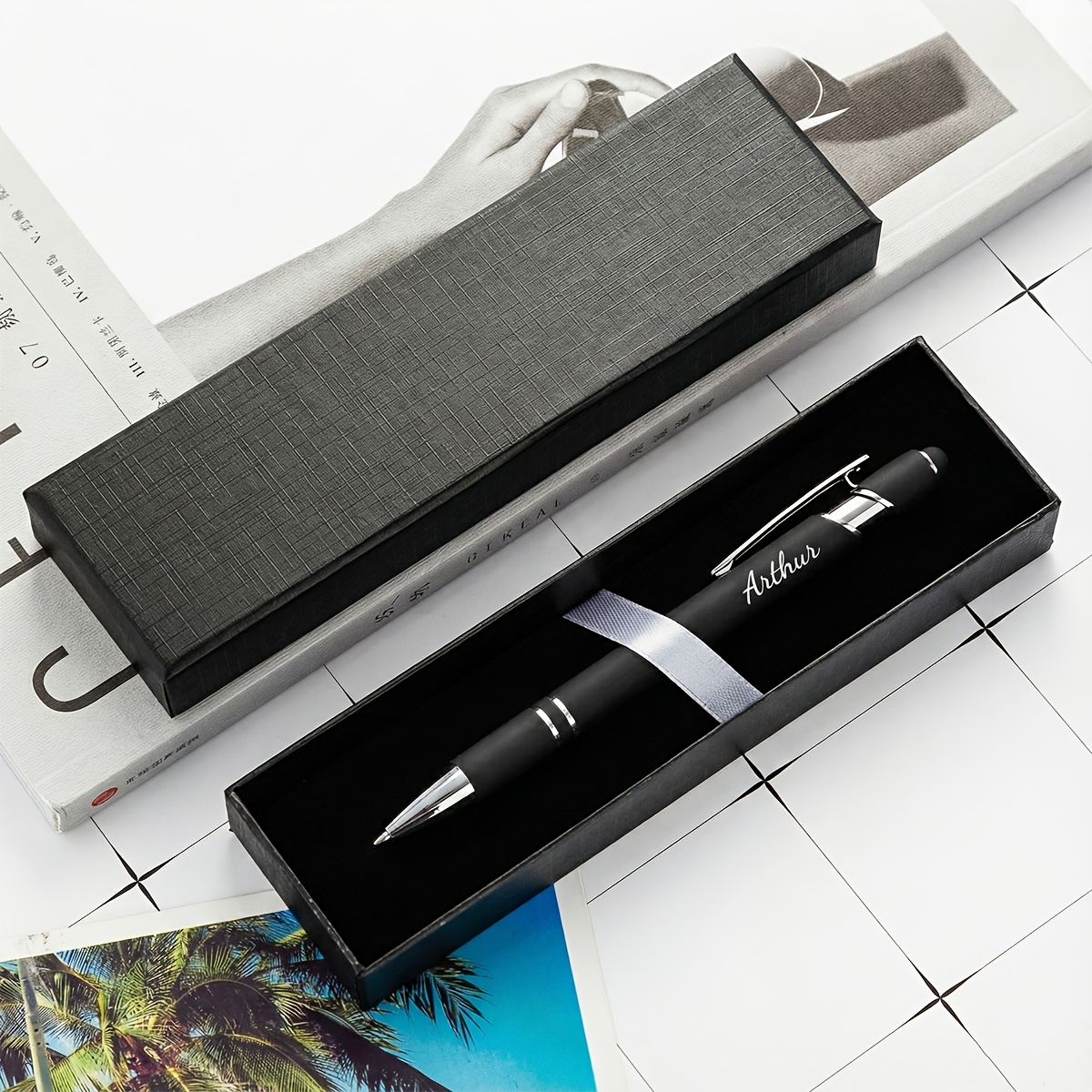 TEMU [customized] Engraved Ballpoint Pen With Touch Screen Stylus Tip, Personalized Name 2-in-1 Metal Pen With Exquisite Gift Box, Suitable For Men