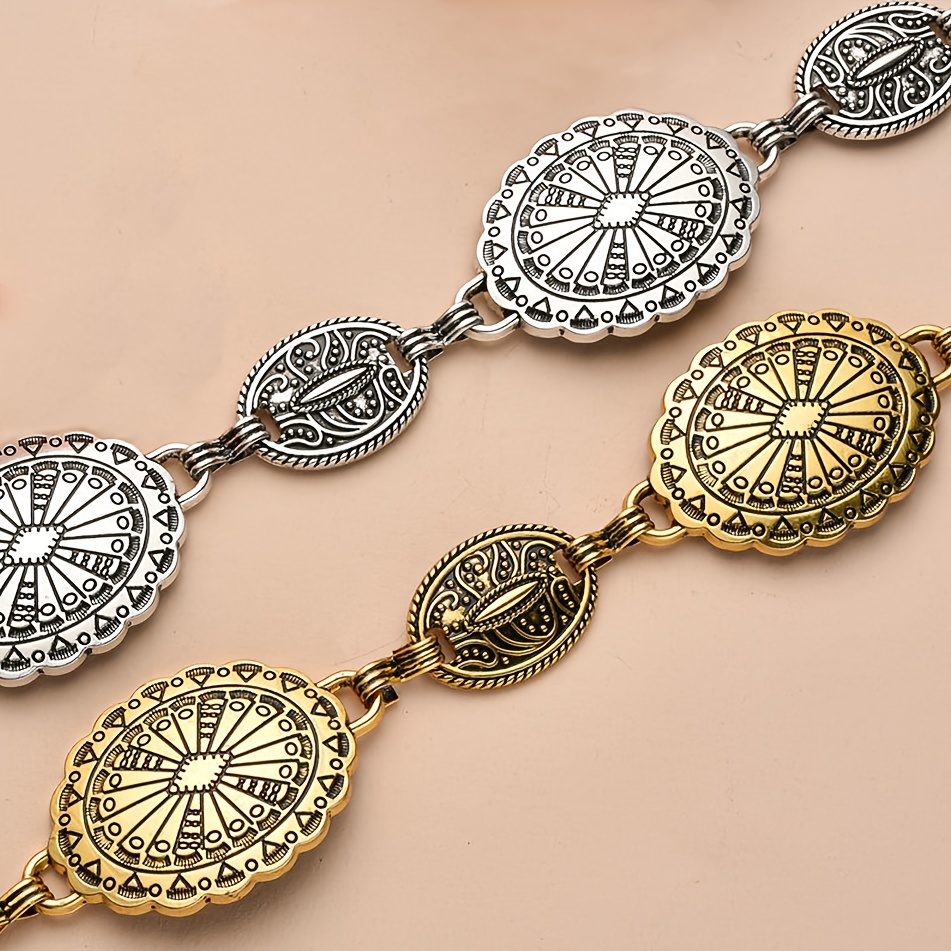 2pcs spring summer womens metal oval belt chain boho vintage  display picture 1