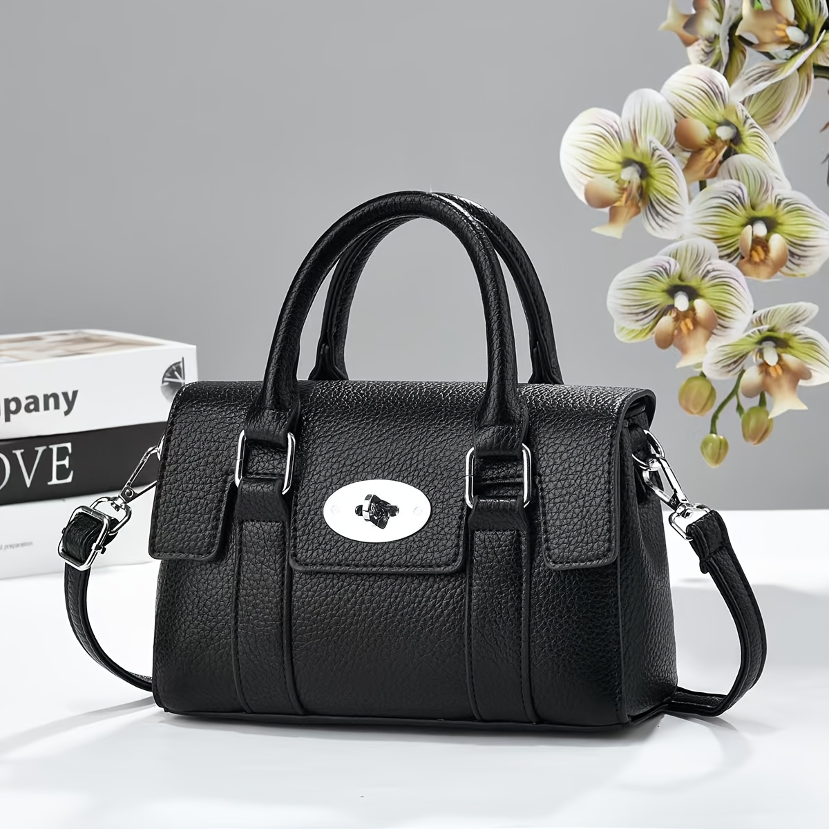 TEMU Women's Convertible Satchel Bag With Lock Clasp - Closure Handbag & Crossbody Purse, Suitable For Work, , Casual, Lightweight Anti-scratch Tote,