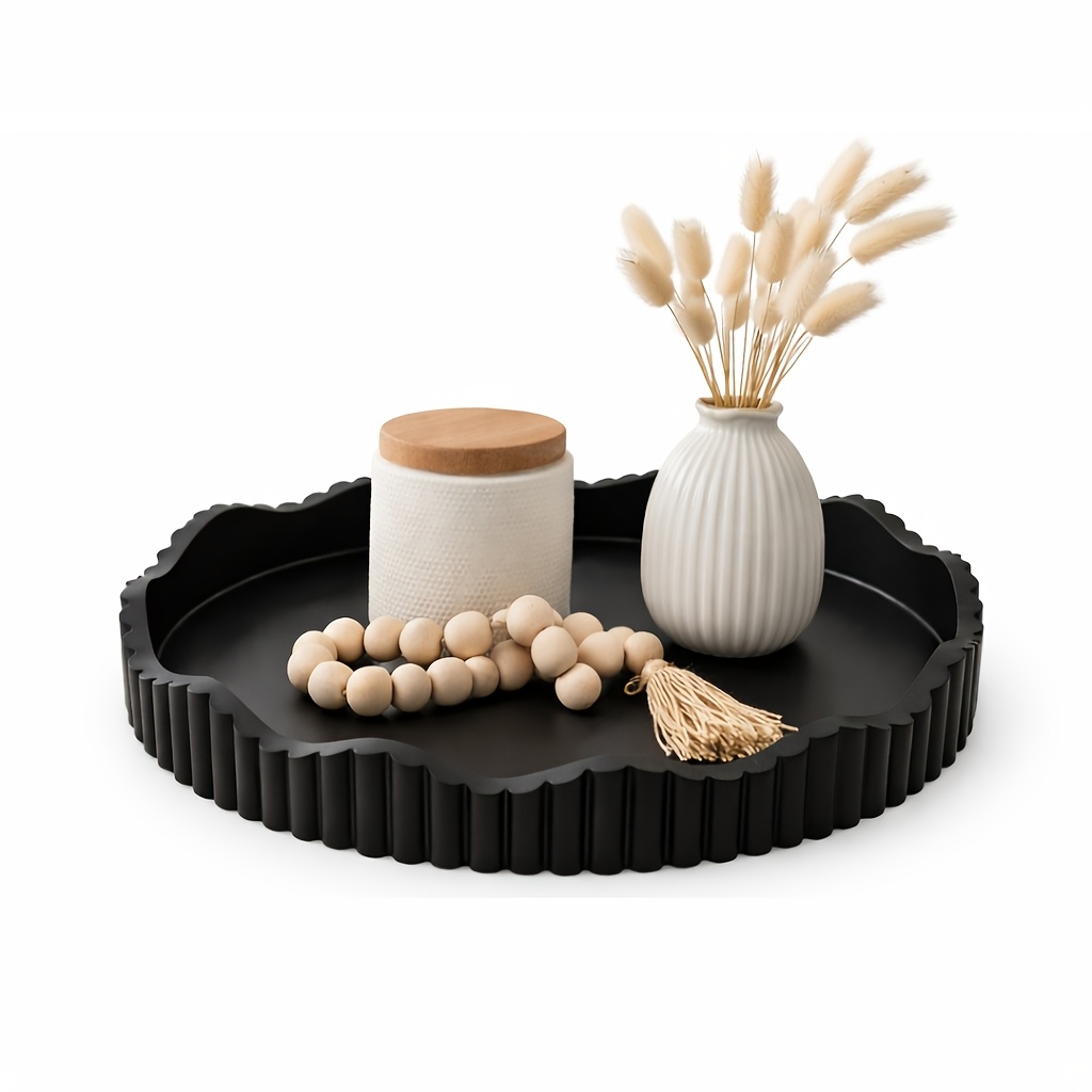 Image of Black Round Centerpiece Tray For Home Decor Handmade Decorative Tray For Coffee Table Tray Decor Black Wooden Decorative Round Tray For Room For Home Decor (non-food Contact)