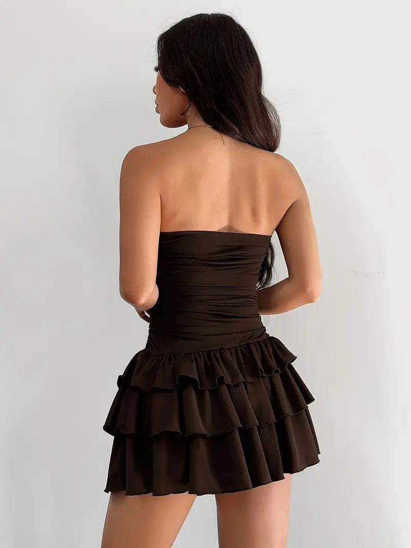 brown strapless a line mini dress hem a versatile - Temu Bahrain brown strapless a line mini dress hem a versatile - Temu Bahrain
