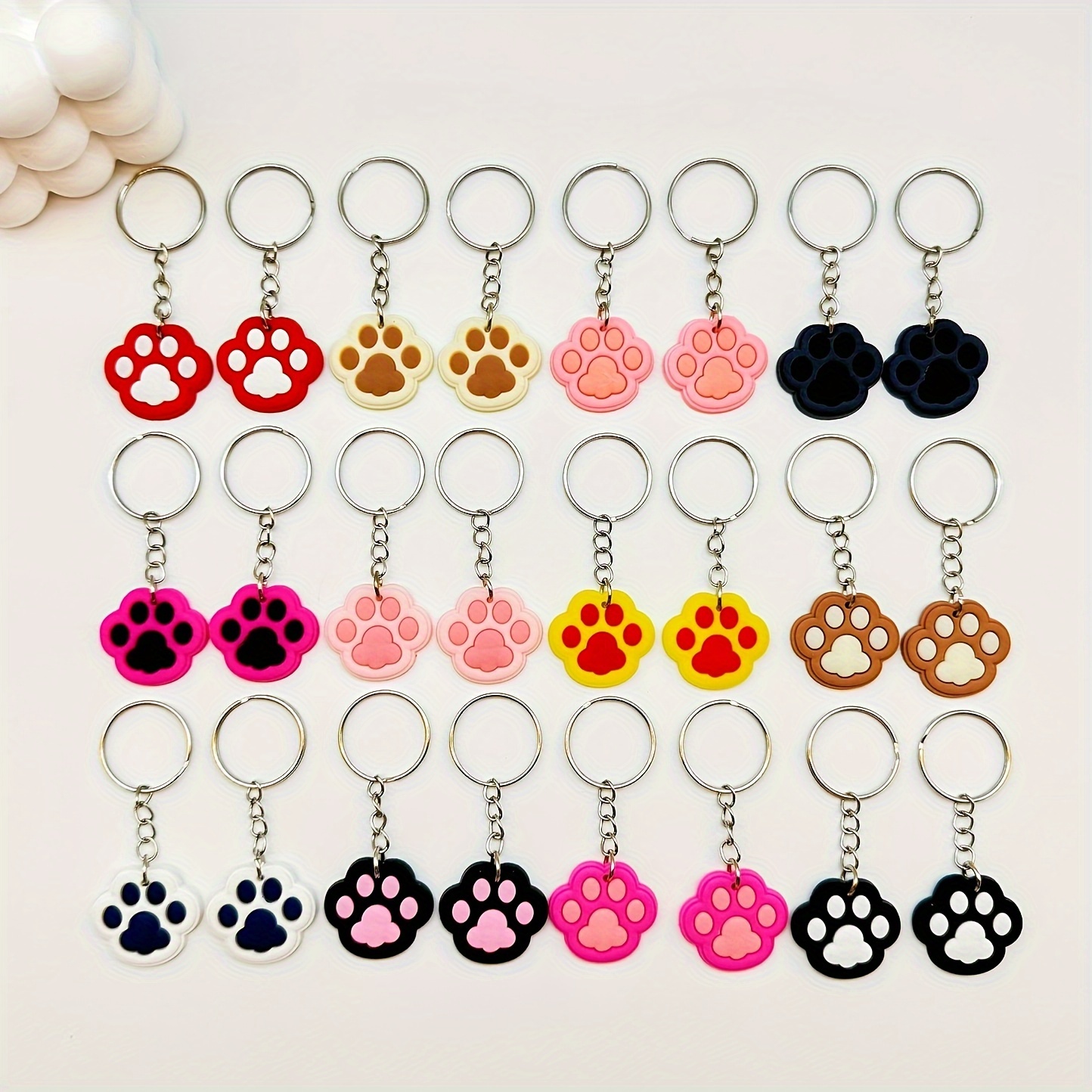 

Pvc Cartoon Animal Paw Print Keychains - Set Of 24 Cute Dog & Cat Key Rings For Car Keys Decoration, Assorted Colors, Birthday Gift Key Chain Collection With Multiple Anime & Cartoon Designs