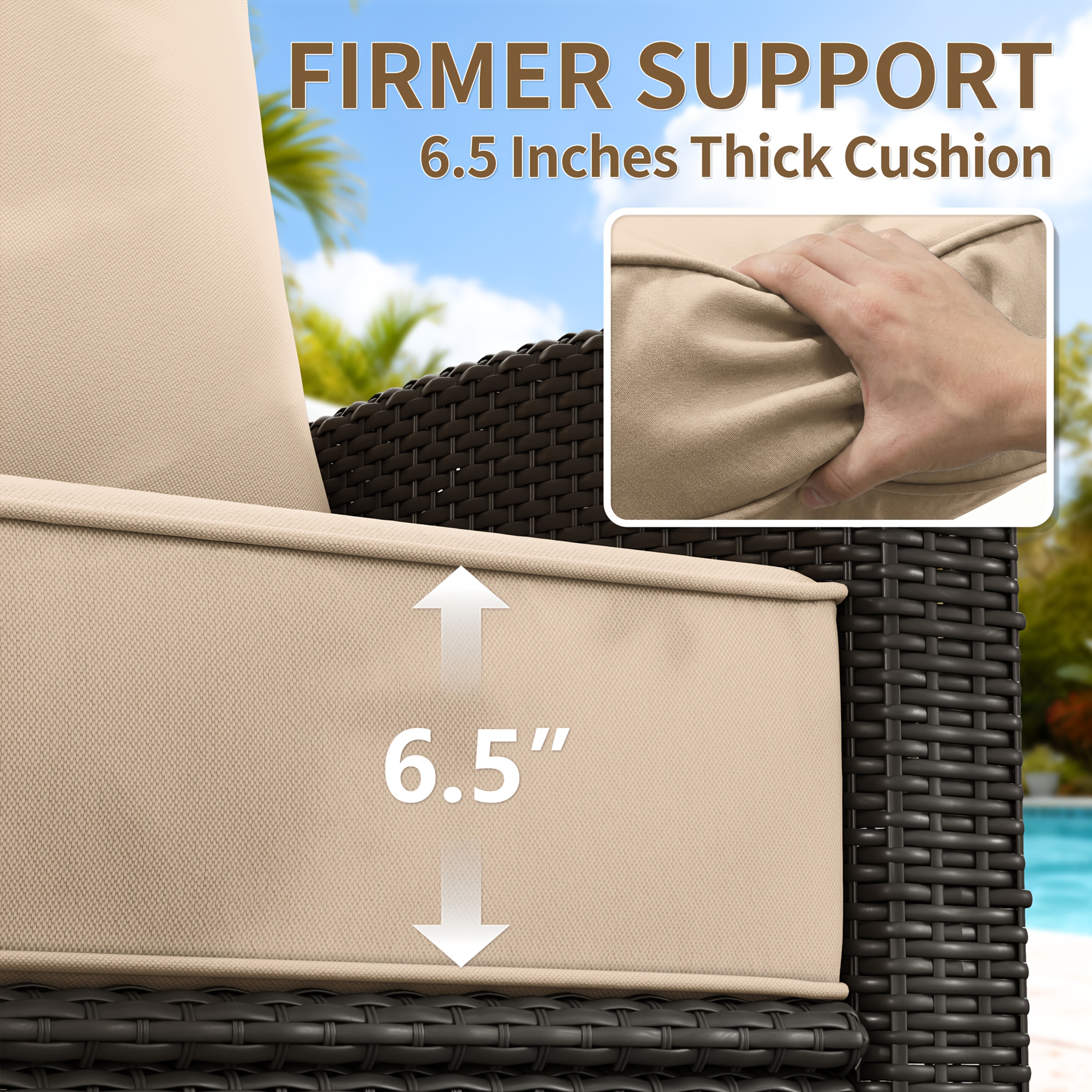 Outdoor Cushion Set of 1pc/2pcs/4pcs/6pcs - Thick 35D High-Density Foam Cushions Measuring 24*24*6.5 Inches, Featuring Quick Rebound, High Durability, And Easy Cleaning, Suitable for Outdoor Furniture Like Sofas And Patio Chairs