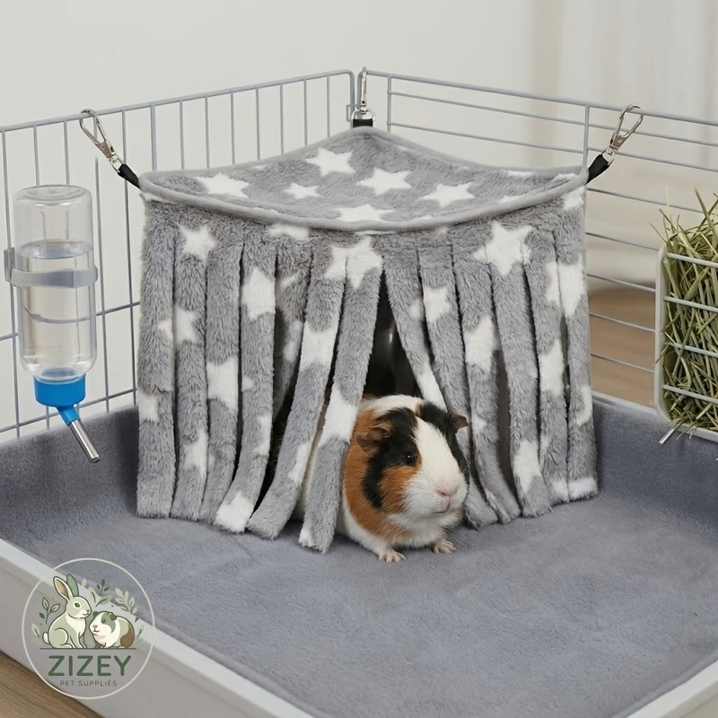 TEMU Guinea Pig Hideout Tent Small Hammock Warm Fleece Hanging Bed Nest Cave With Fringes For Hamster Rat Chinchilla Ferret Cage Additions ()