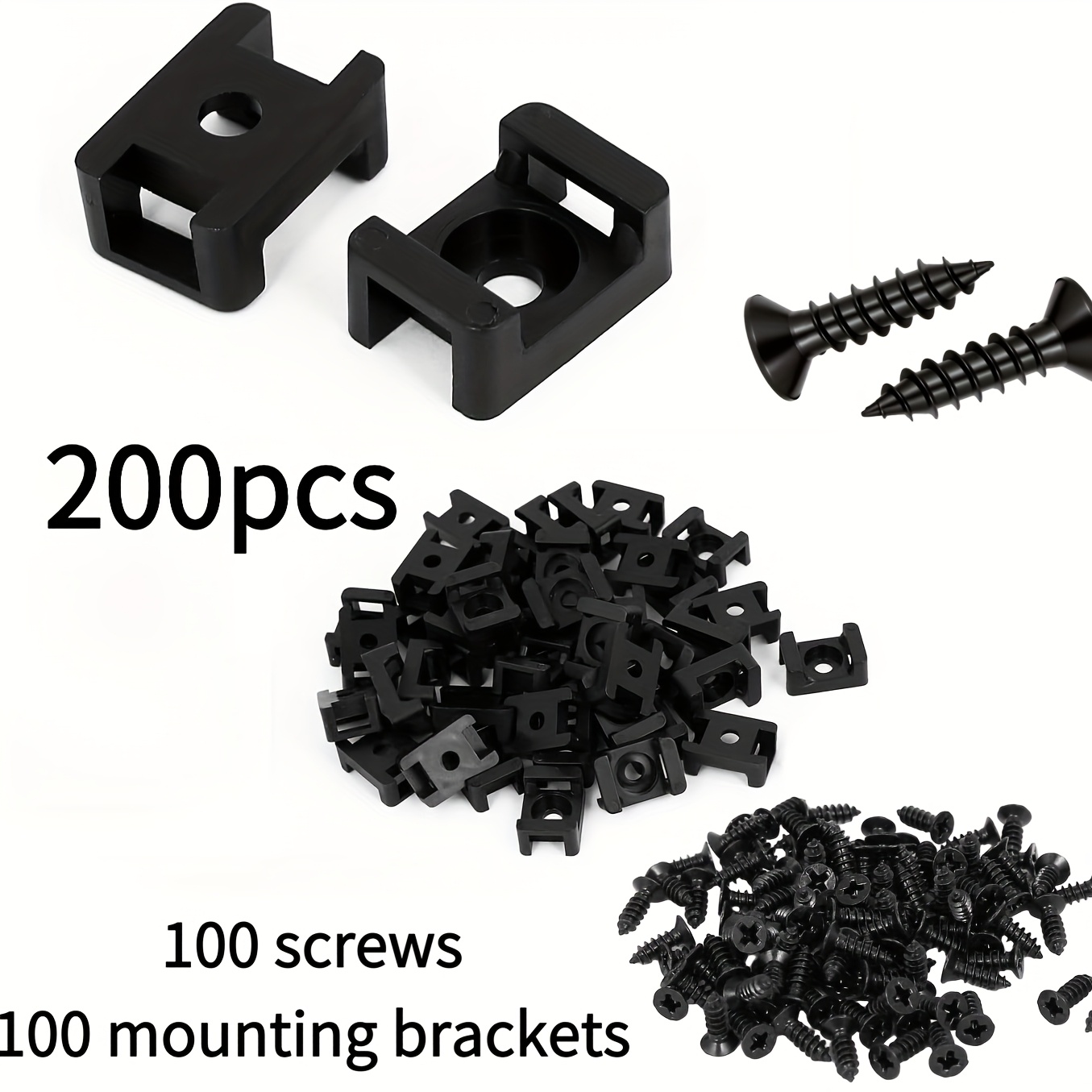 E-shop Profi-Qualität, schlanke 0,6 x 0,4 Kabelbinderhalterungen mit Schrauben, 200er-Pack. Hochfeste, schwarze Kabelbinderhalterungen für