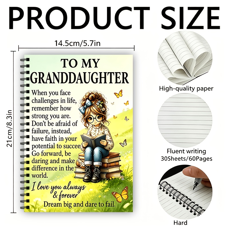 TEMU Lined Notebook For Granddaughter-spiral Notebook. An Elegant Diary Office, School, Keepsakes. High-quality Paper With A Stylish Cover