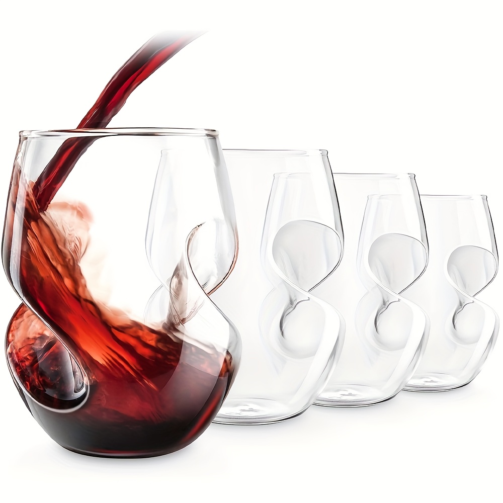 E-shop 4er-Set einzigartige, gebogene Rotweingläser, hochwertiges Borosilikatglas, mikrowellengeschützt und spülmaschinenfest, elegante Kurve für