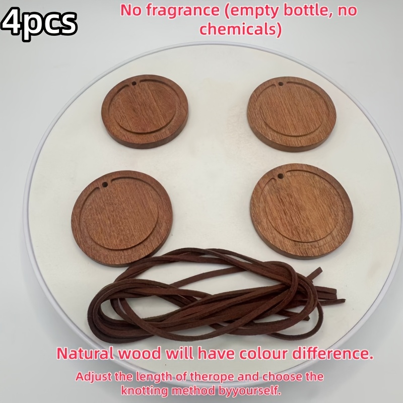TEMU 4pcs Round Wooden Car Air Freshener Diffuser, Air Vent Clip-on Fragrance Dispenser, Compatible With All Car Models, "no Fragrance (empty Bottle,