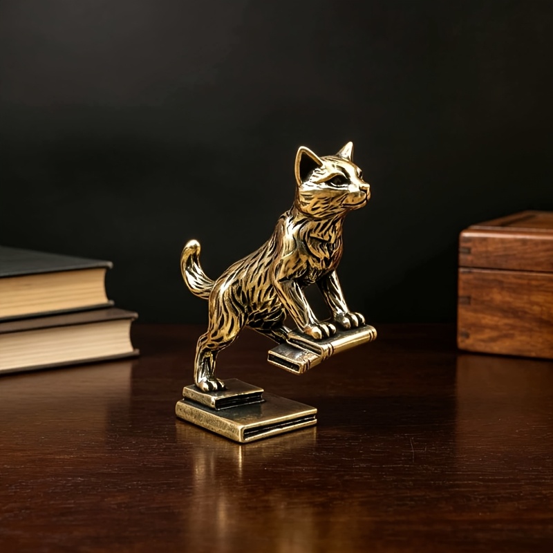 TEMU Brass Cat Stairs Statue Ornament Retro Old Cute Cat Shape Desktop Decoration Crafts Study Room Porch Tea Pet Table Decoration Ornaments Animal