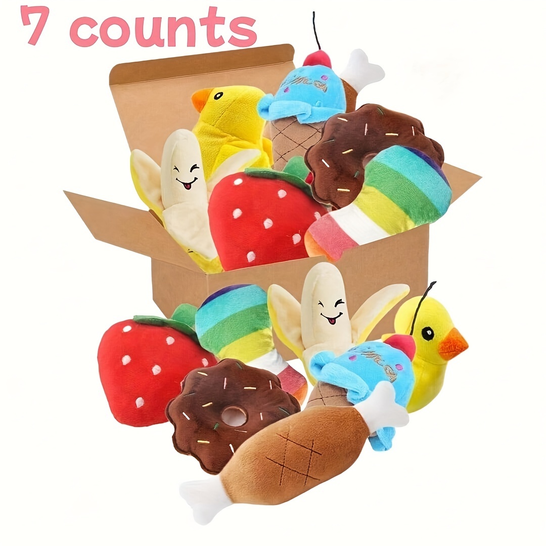 

7pcs Adorable Toy Set - , Squeaky, And For Breeds, & Vegetable , For Teething And Fun