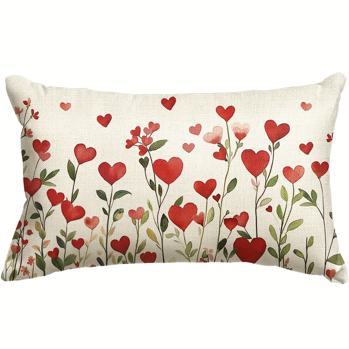 

Valentine's Day Heart Flowers Throw Pillow Cover, 12 X 20 Inch, Floral Anniversary Wedding , Zippered Polyester Decoration For Sofa Couch