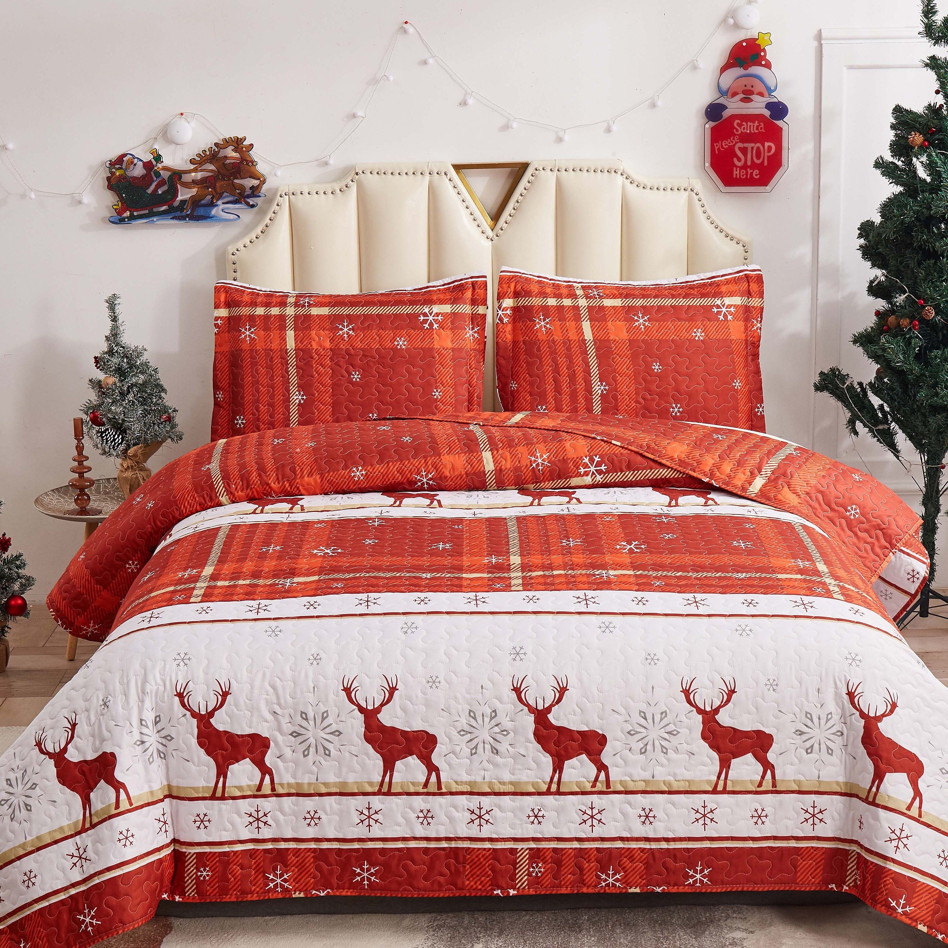 

Christmas Quilt Set Christmas Bedding Holiday Quilt Lightweight Bedspread Coverlet Xmas Quilt Set Bedding Reversible Christmas Gift Quilt