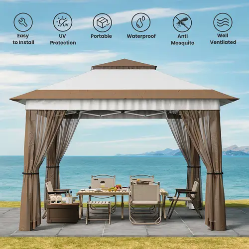 13 13 11 11 up with mosquito netting outoor canopy tent with 4 sandbags 8 stakes 4 ropes roller bag up canopy tent for lawn backyard garden deck grey beige white black
