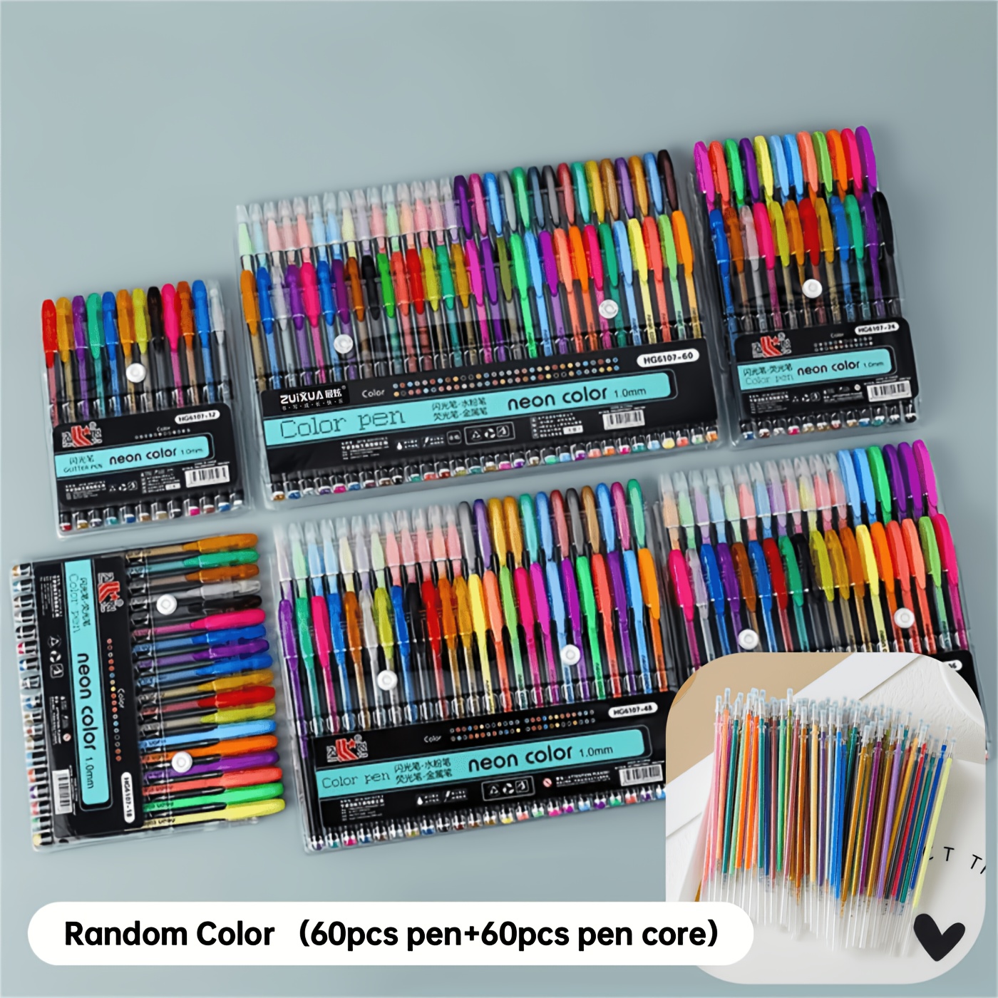 TEMU Couleur aléatoire, lot de 120 : 60 stylos gel + 60 recharges, stylos à paillettes métalliques, stylos gel à sable liquide pailleté et étoiles