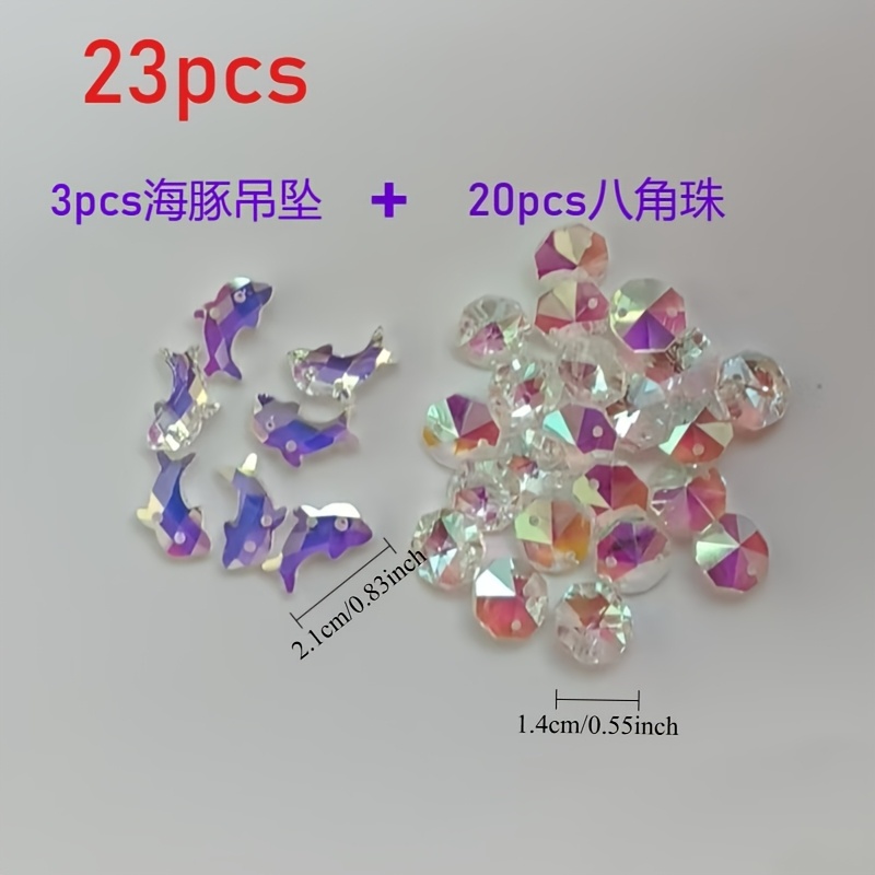 TEMU Ensemble de 23 pièces (3 pendentifs + 20 perles octogonales à double trou) Pièce à soleil en cristal de couleur AB, perles de pendentif Pièce à