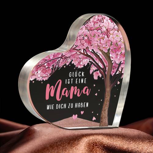 2d flat a heart shaped acrylic gift for mom featuring a cherry design and german mothers day birthdays thanksgiving or christmas daughter or son festive home decoration