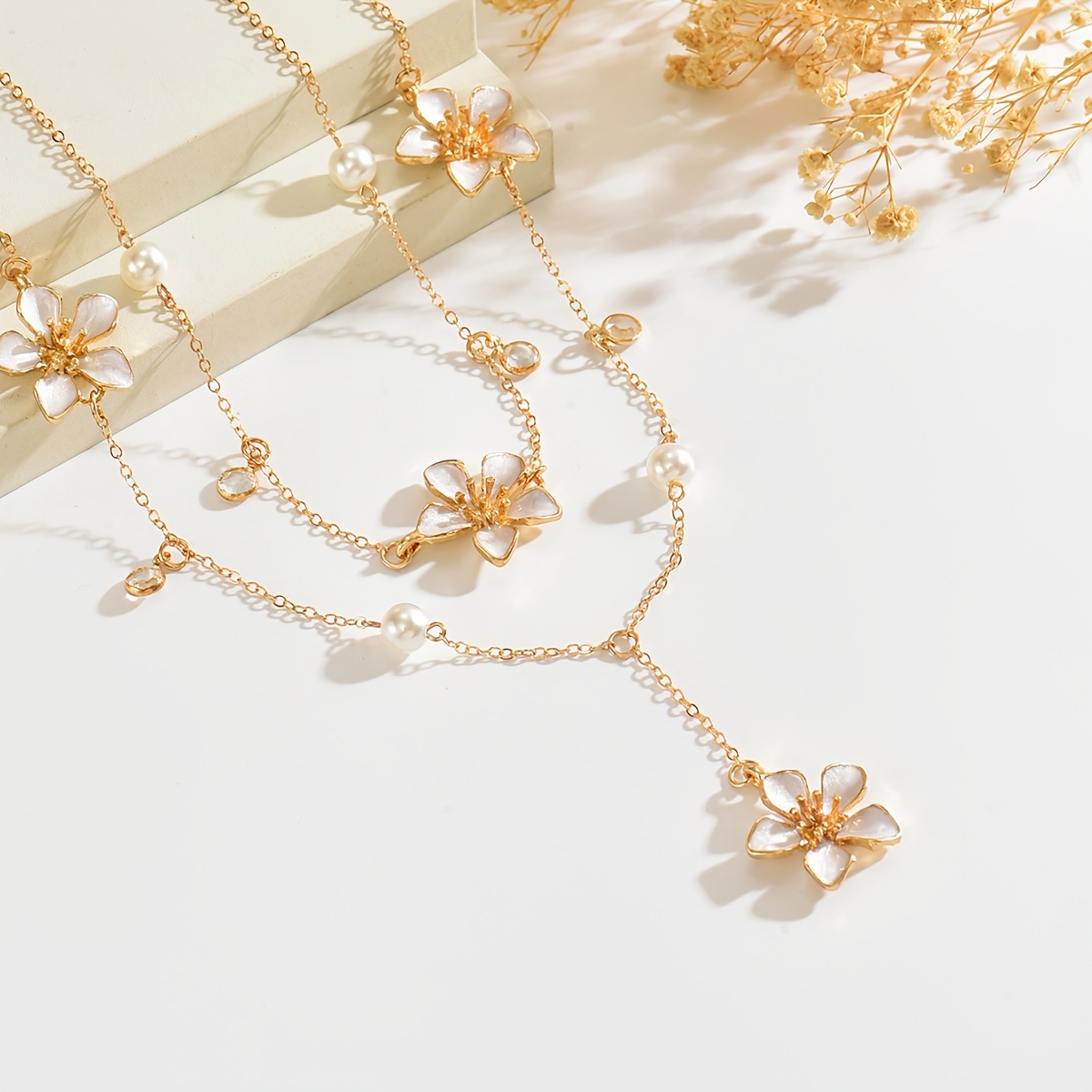 2pc Handmade Floral Pendant Y-shaped Necklace Set