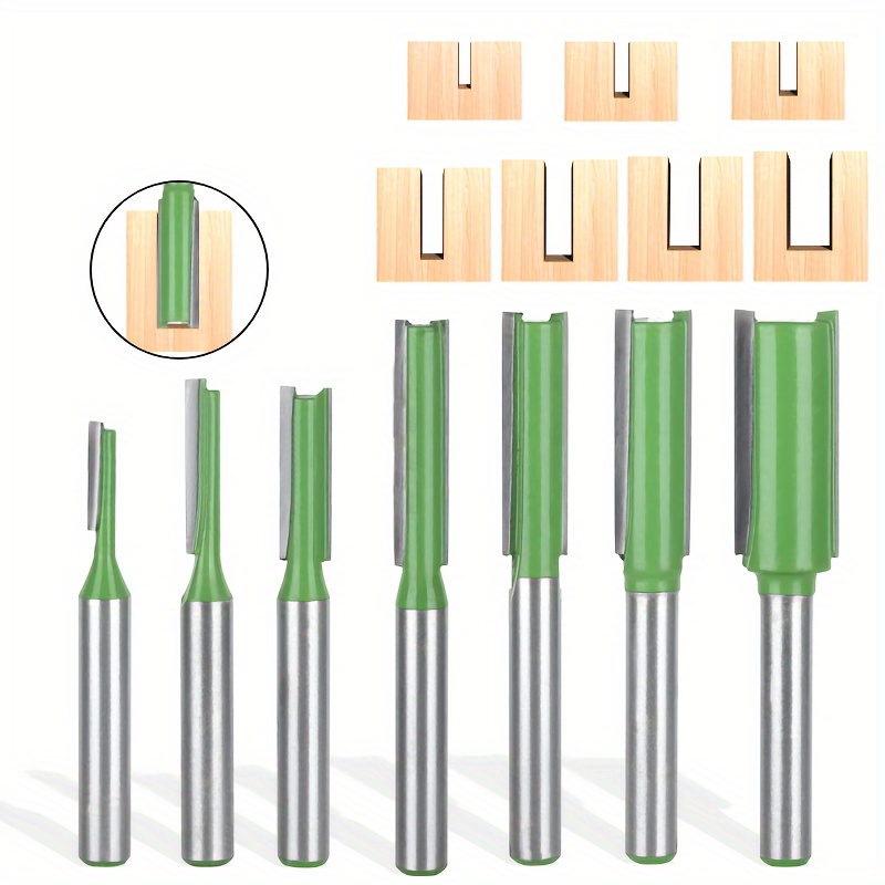 

7pcs Carbide Router Bit Set, 1/4" Shank (6.), Single & Double Flute - Precision Woodworking Trimming With Green Handles For Smooth Finishing, Router Bits For Woodworking