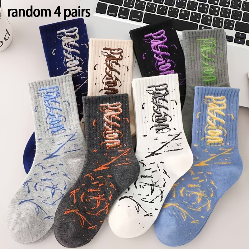 TEMU 4-pair Random Men's Spring/summer Soft Sports Socks, Trendy Socks