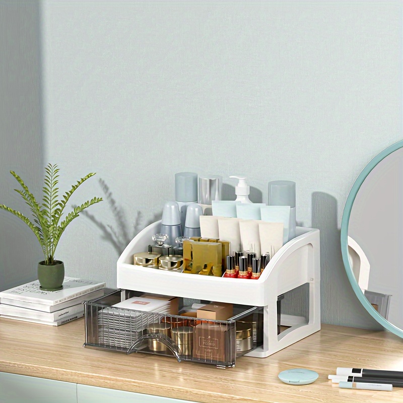 TEMU Desk Organizer With Drawers - Spacious Storage For Cosmetics, Jewelry, Stationery & Office Supplies