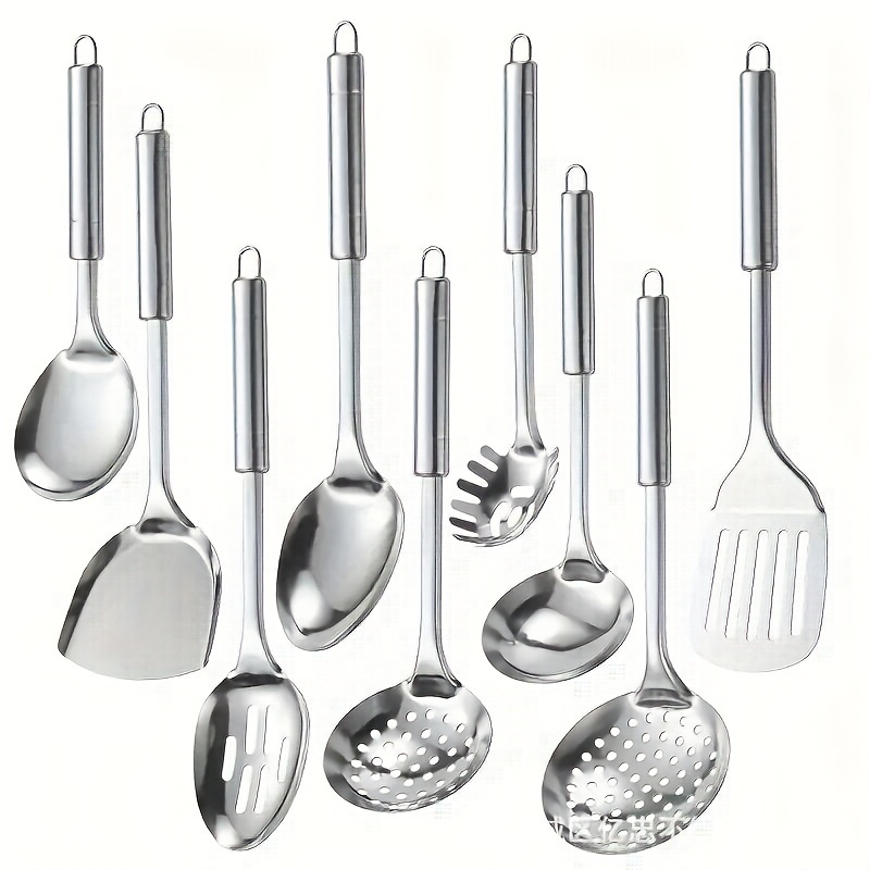 

9-piece Modern Stainless Steel Cooking Utensil Set - Non-stick, Washable, Easy Storage - Ideal For Home Chefs And Culinary Enthusiasts