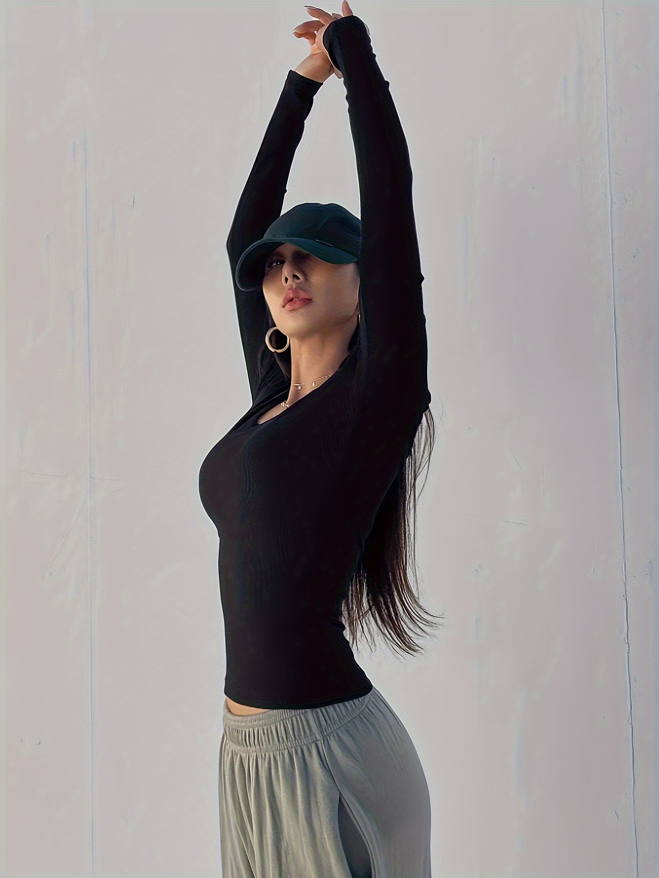 Solid Color Crew Neck T-Shirt, Casual Long Sleeve T-Shirt For Spring & Fall, Women's Clothing