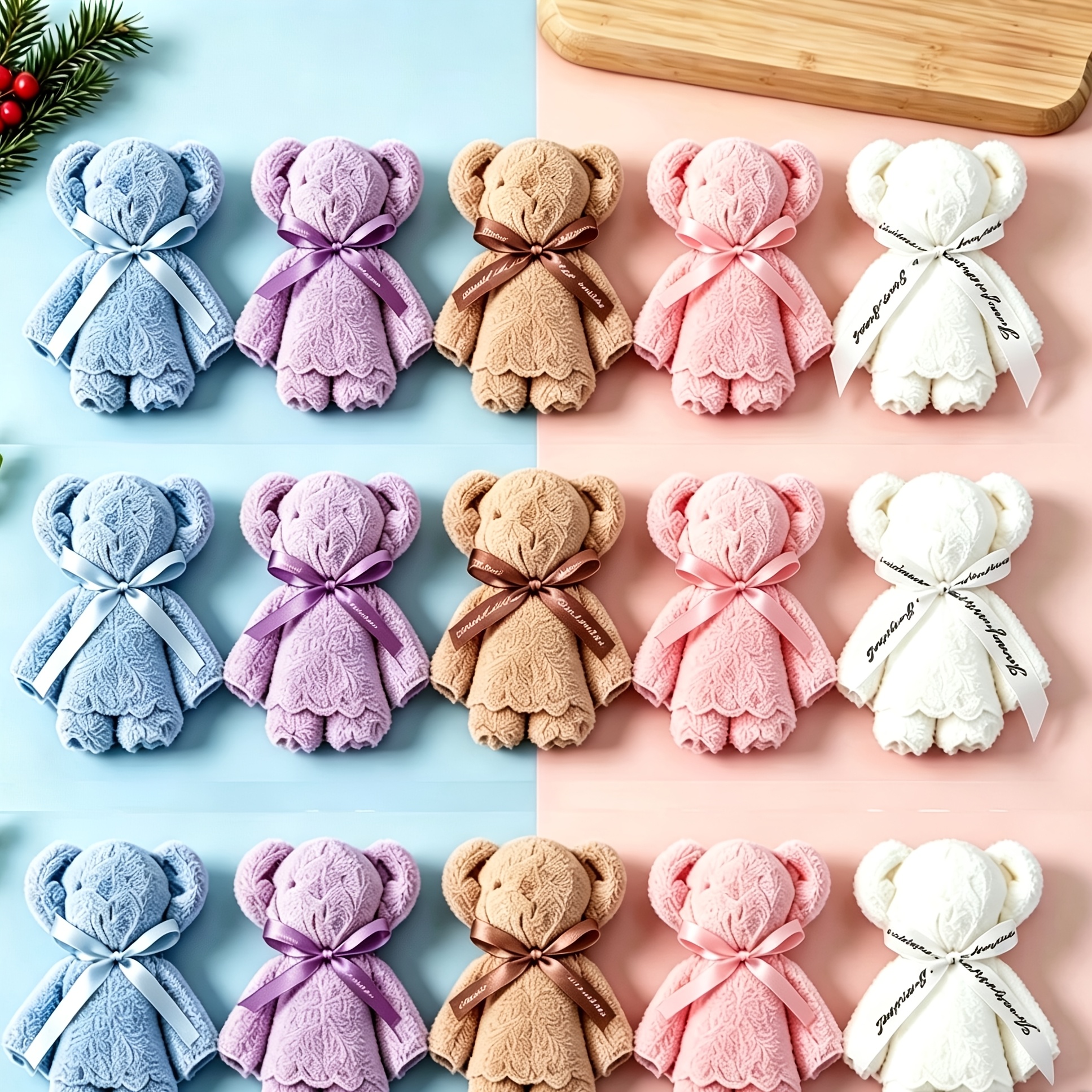 Image of 15pcs Cute Bear-shaped Towels, 30x30cm (11.81x11.81in), Fleece Absorbent Hand Towels, Perfect For Wedding Favors, Showers, Birthday Party Gifts, And Home Bathroom Use
