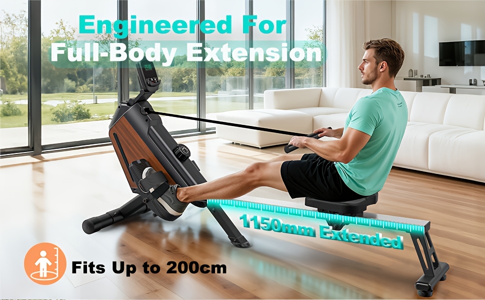 1 VOWVIT Opvouwbare Roeimachine voor Thuis | 300 Newton 16 Niveaus Magnetische Weerstand, Draadloos, 160 kg Gewichtscapaciteit, Zwart Roestvrij Staal, Zonder Batterij