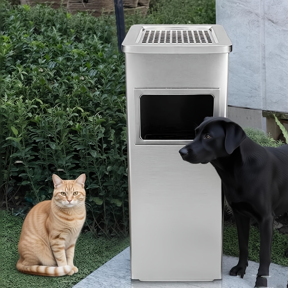 Covered Stainless Waste Bin, User-friendly Outdoor Trash Can, Durable And Hygienic Backyard Cleaning Design, Outdoor Waste Disposal, Sturdy Outdoor Item, Covered Outdoor Pet