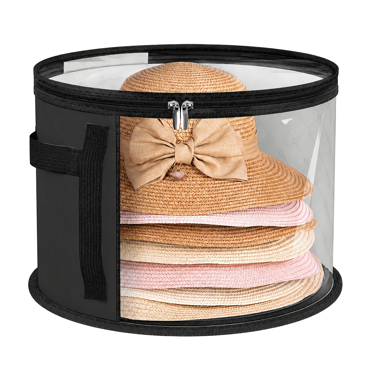 TEMU Oversized Hat Storage Box - Foldable Non-woven Fabric Accessory Container With Reinforced Handles For Hats, Visors, And Beach Hats - Lightweight