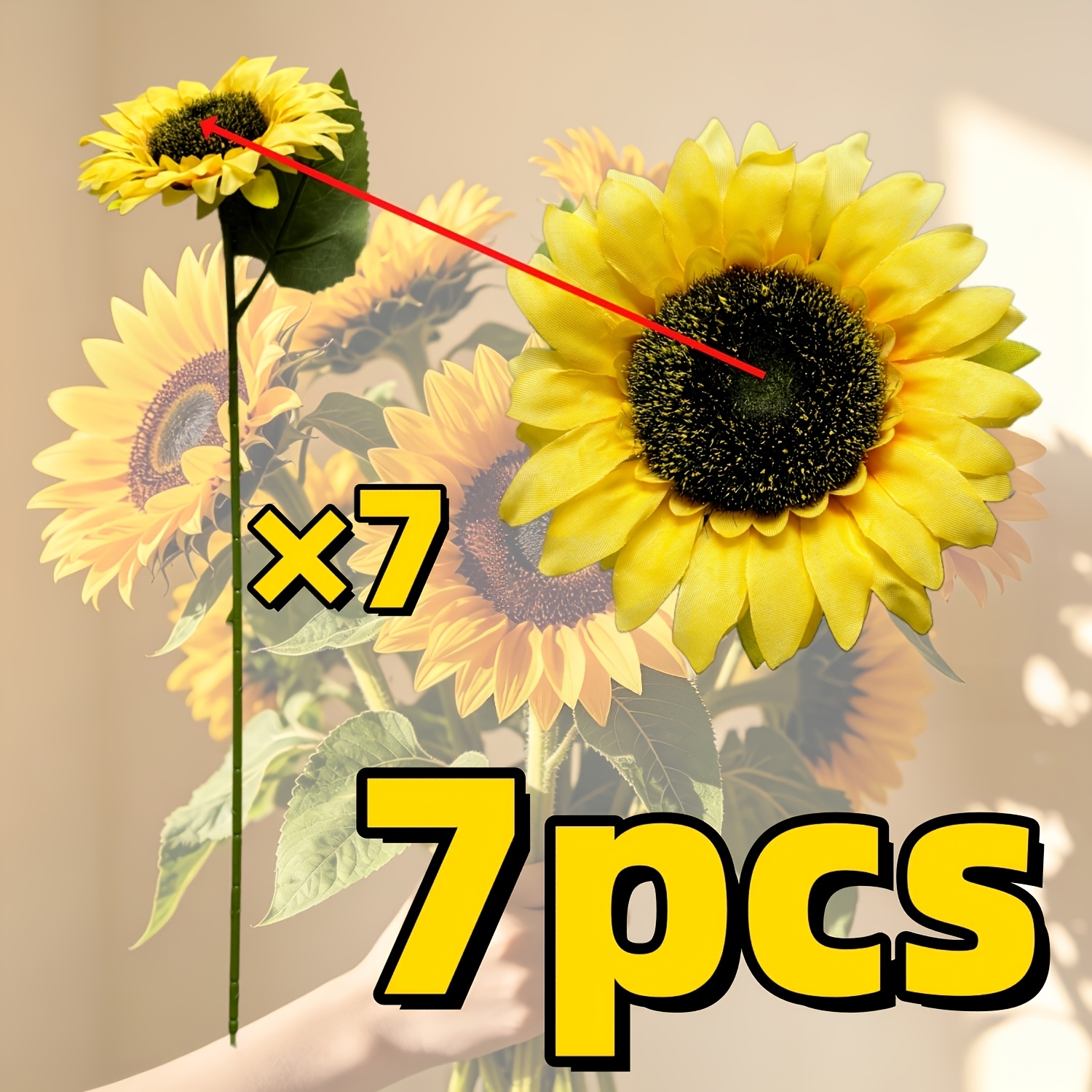TEMU 7pcs Premium Sunflower Artificial Flowers - Large Bloom Design - Suitable For Home Decor, Holiday Decorations, Photography Props, Gift Items -