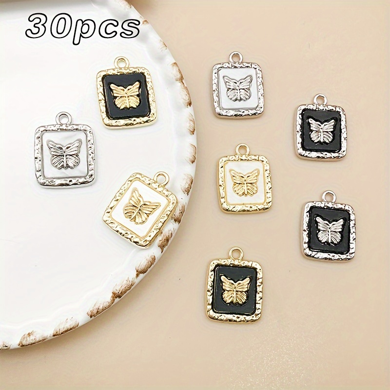 

30pcs Mixed Golden Silver Butterfly Square Dripping Oil Alloy Pendant Diy Bracelet Necklace Earrings Key Chain Small Pendant Accessories Accessories Accessories Making Supplies