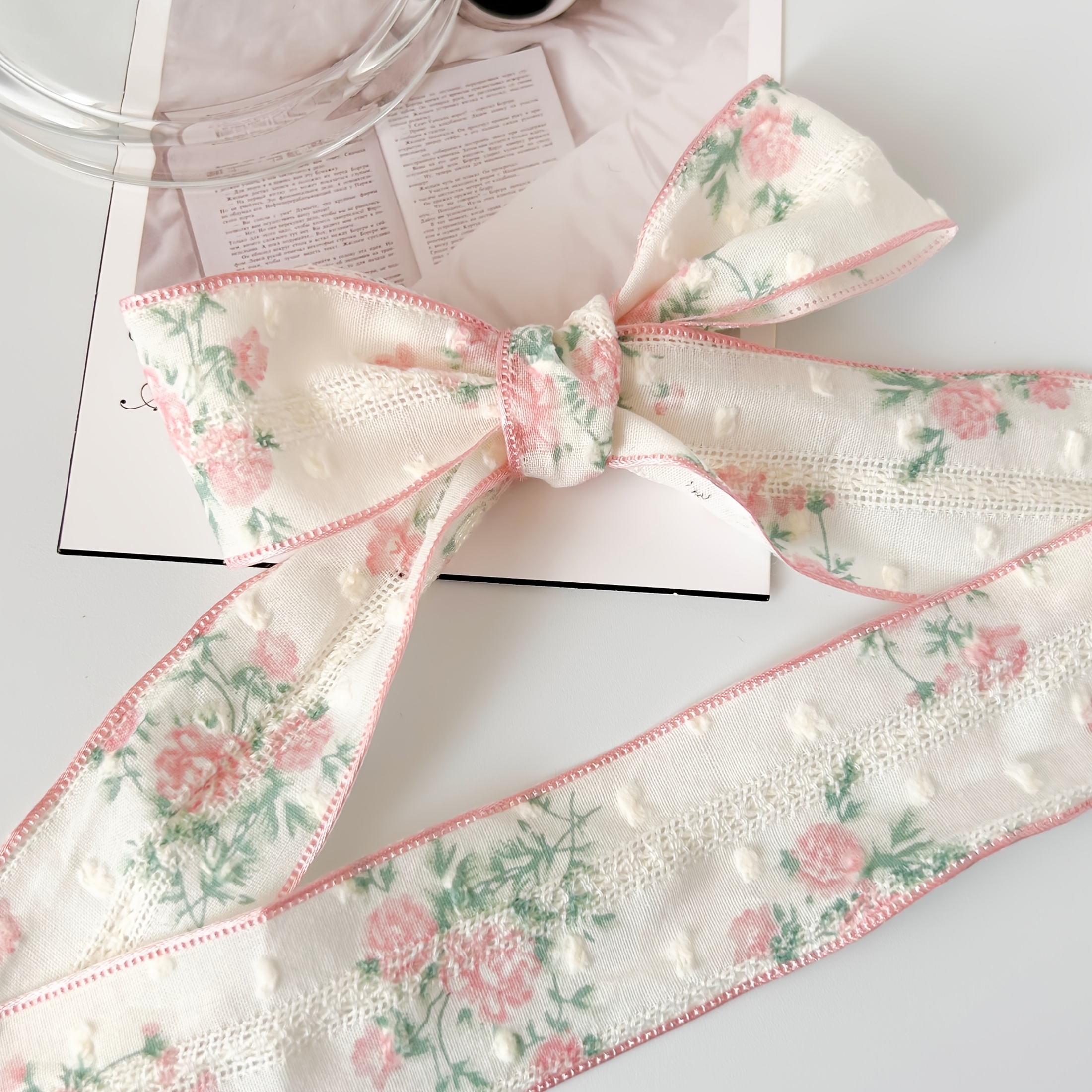 E-shop Ein 2-Yard (182,88 cm) langes und 3,8 cm breites florales, strukturiertes Schleifenband, für Hochzeitsstraußdekorationen, geeignet für