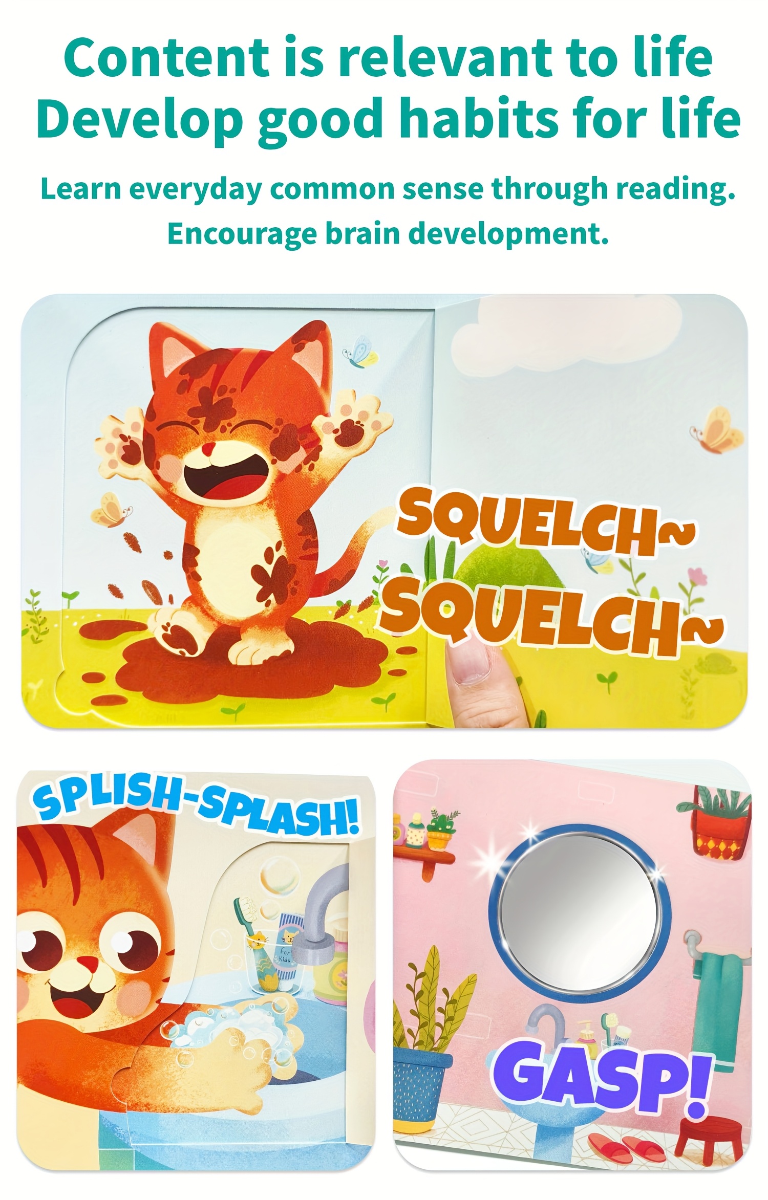 Kitty themes Discovery Book, Sliding page design, Interactive reading, Early enlightenment cognition, hand-eye coordination training, safe materials, for babies, Christmas, New Year, Birthday Gift Learning Book, Bear Tale, Best for Christmas