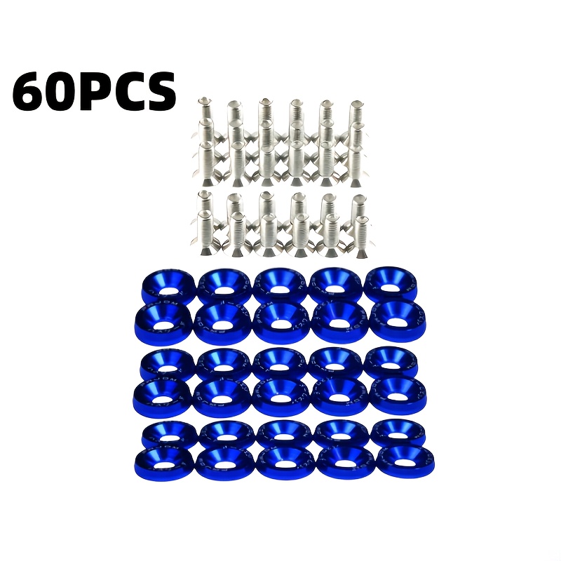 TEMU 60pcs Aluminum M6x20 Automotive Styling Modified Fender Spacers, License Plate And For Engine Bay Decorative Bolts, Fasteners, Color Anodized