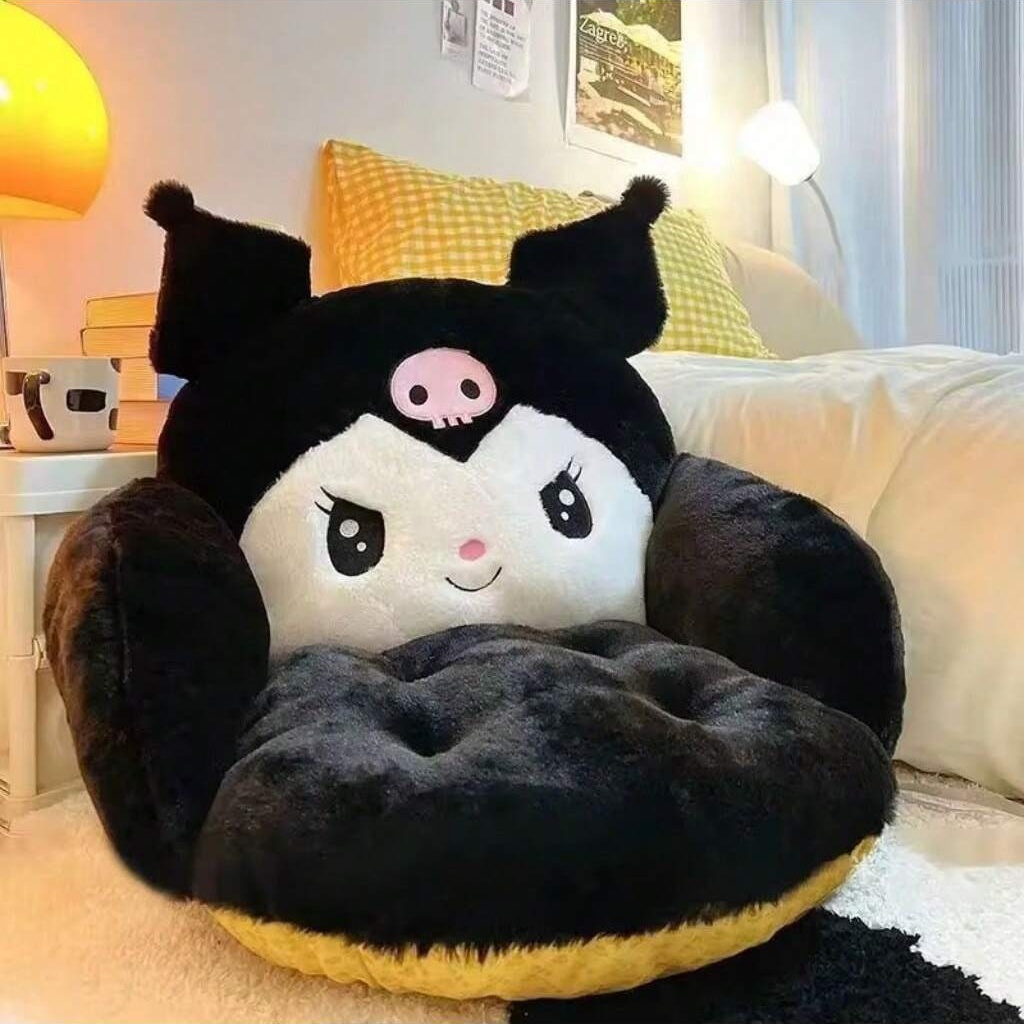 55x45cm/21x17inch Pp Living Room, Bedroom, Study, Office Chair Cushion Kuromi My Melody Anti-slip Backrest Cushion My Melody Seat Pad Semi-enclosure Black Large Size Dorm Office Supplies