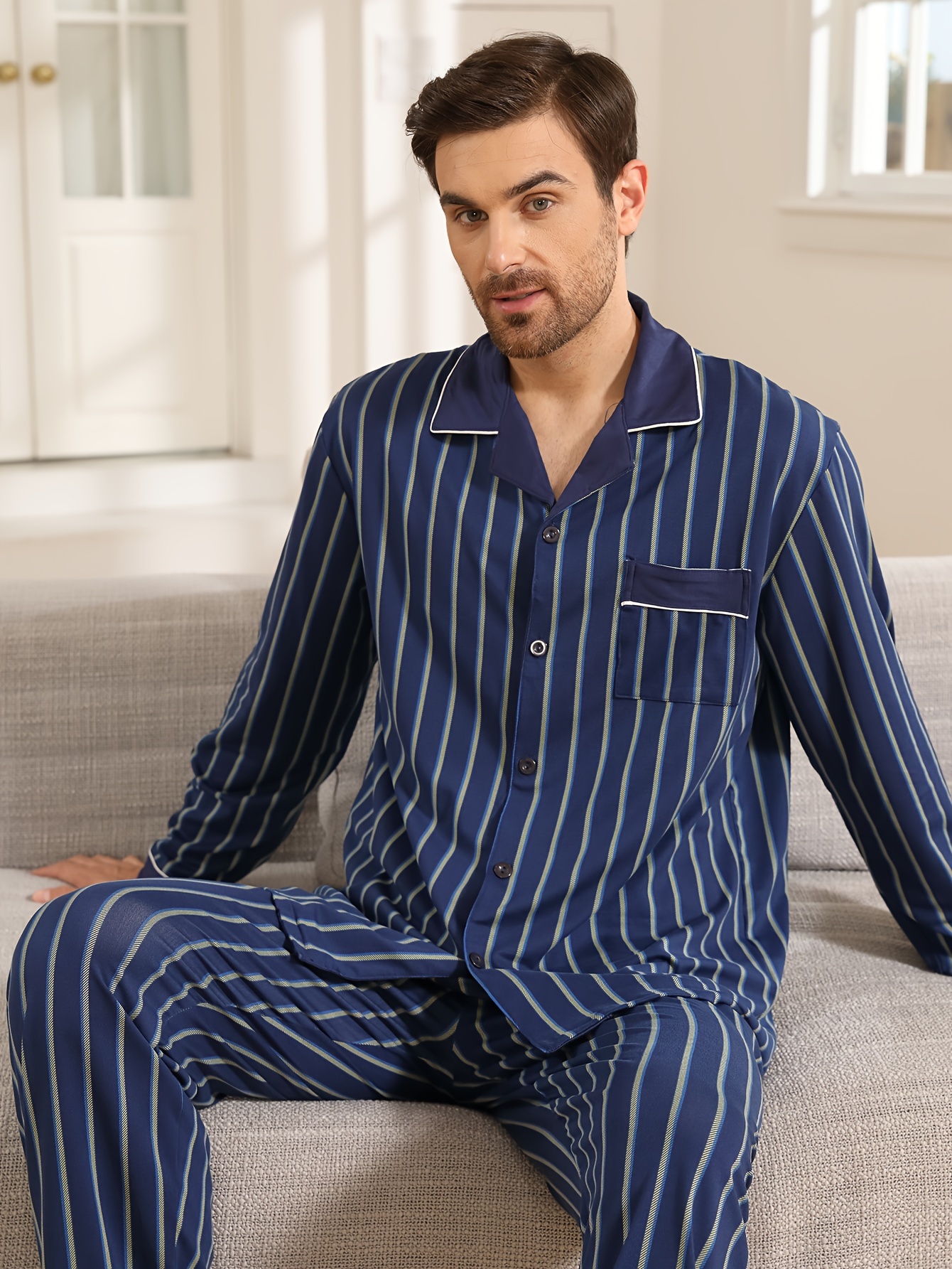 pijama hombre larga pantalones largos estilo Temu Spain