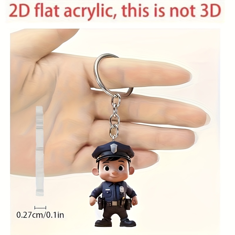 TEMU 2D - Mini Figura de Policía Acrílica , Regalo Único para Coches, Bolsos o Llaves, para Regalar en Vacaciones y Uso Diario, Artículo de Regalo