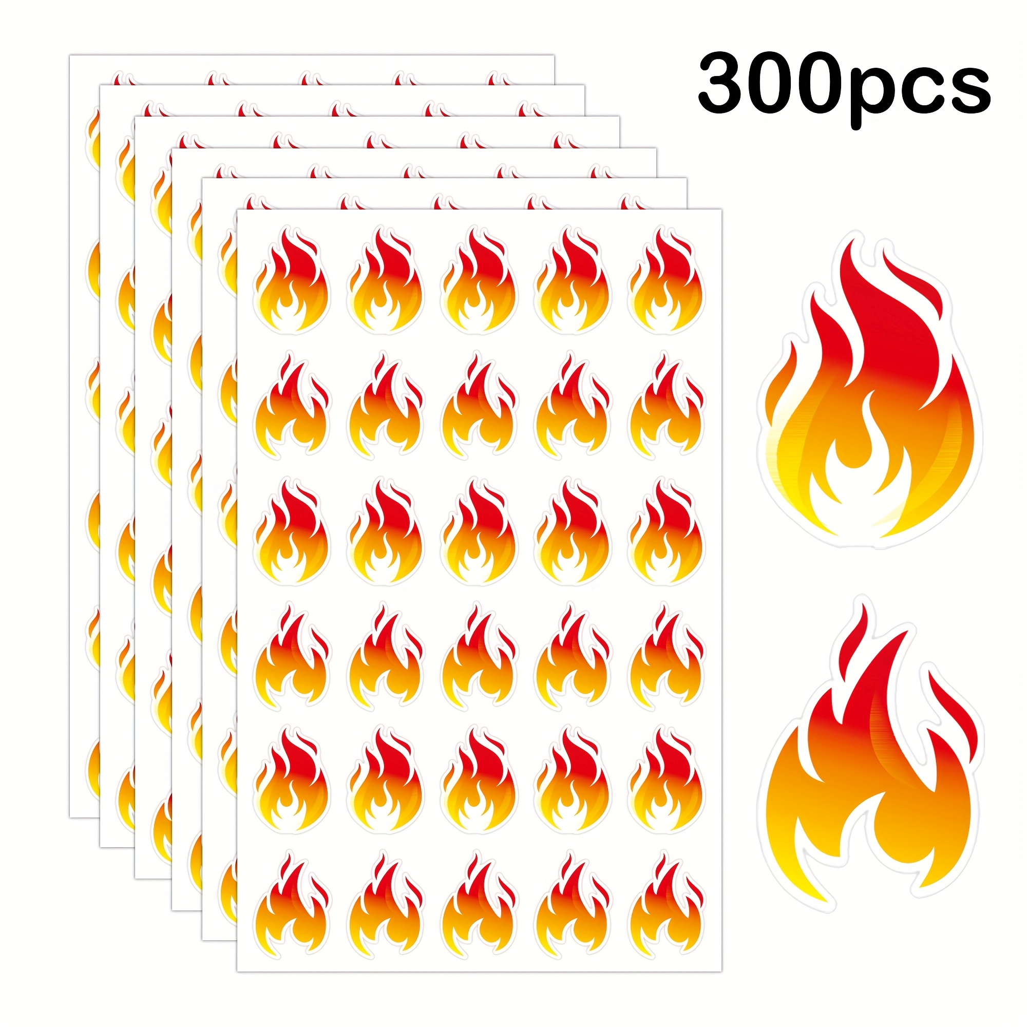 Image of 300pcs Flame Fire Stickers Fire Vinyl Stickers Cute Self-adhesive Flame Sticker For Sealing Envelope, Scrapbooking, Fire Truck Theme Birthday Decor