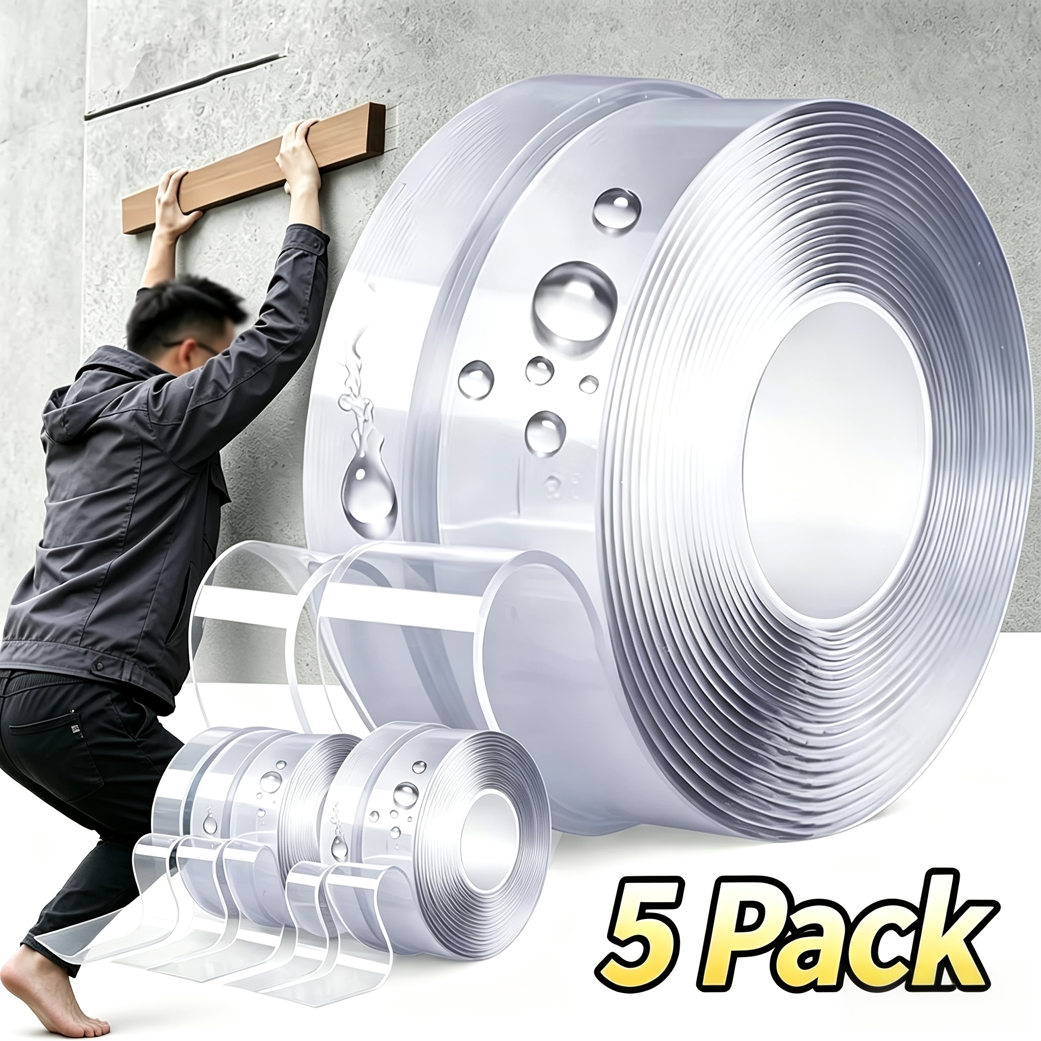 TEMU 2/5 Rolls Heavy-duty Nano Double-sided Tape, Reusable, Washable, Removable, No Residue, Strong Adhesive Tape For Home, Office, And Car