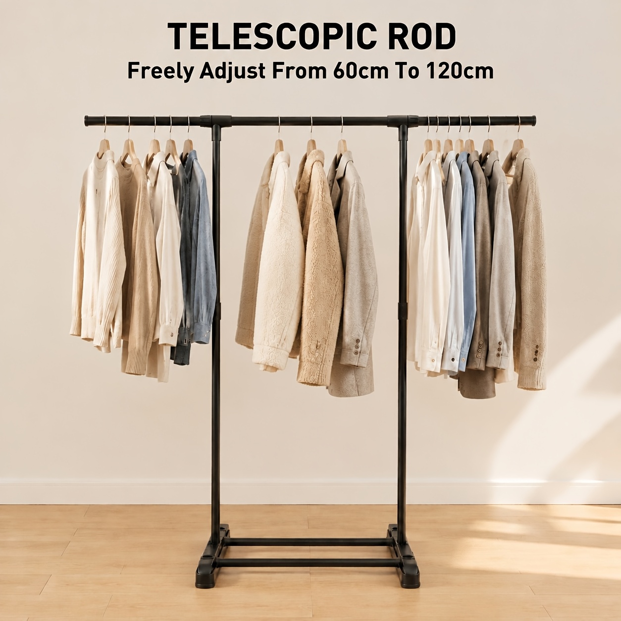 TEMU Expandable Telescopic Garment Rack, Sturdy Heavy Duty Clothes Hanging Rack With Shoe Storage Base, Portable Indoor Clothing Stand For Bedroom,