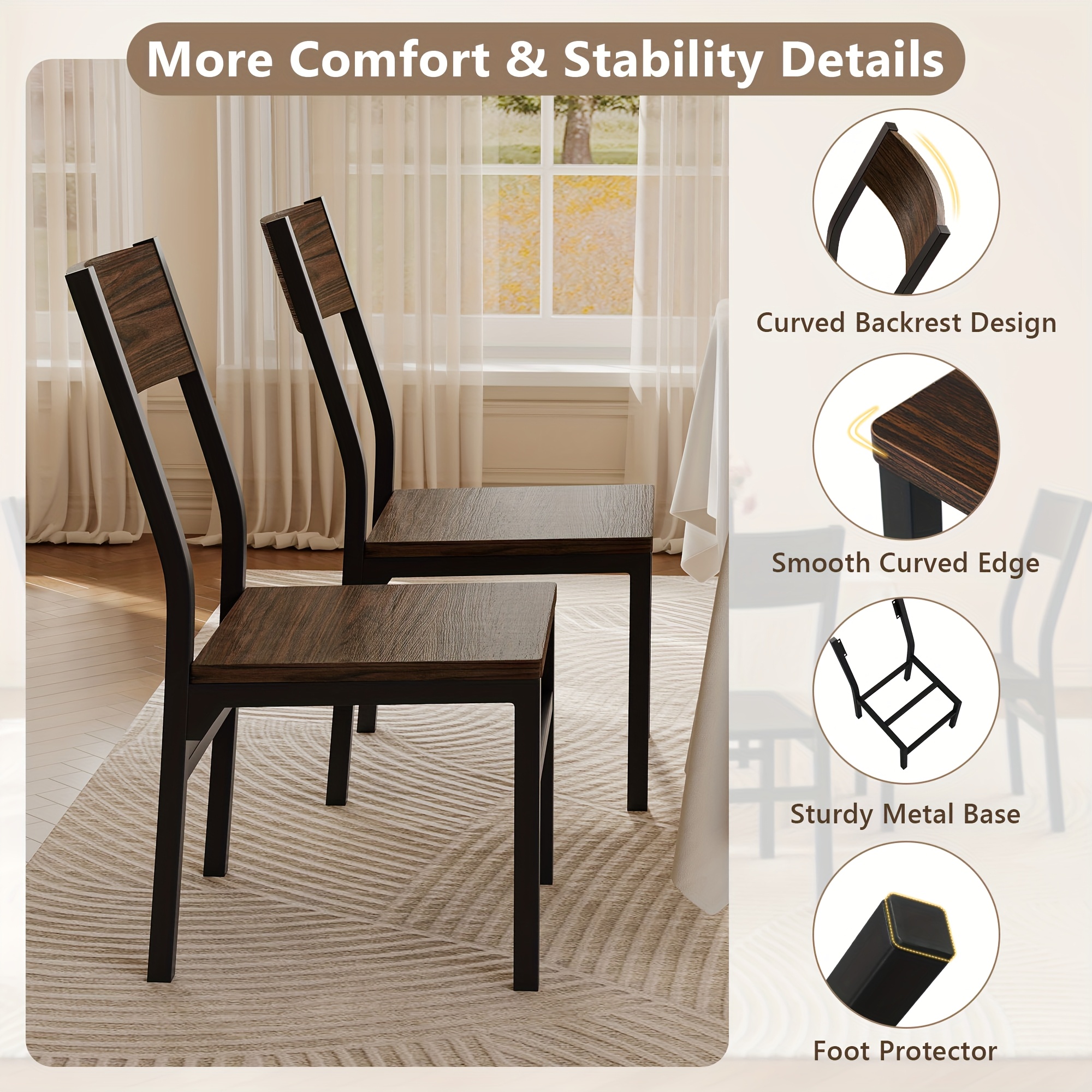 Dining Chairs Set Of 6, Modern Kitchen Chairs With Backrest, MDF Board And Metal Legs, Dinner Chairs For Dining Room, Kitchen And Living Room, Espresso/Black/Rustic Brown/Walnut Optional.