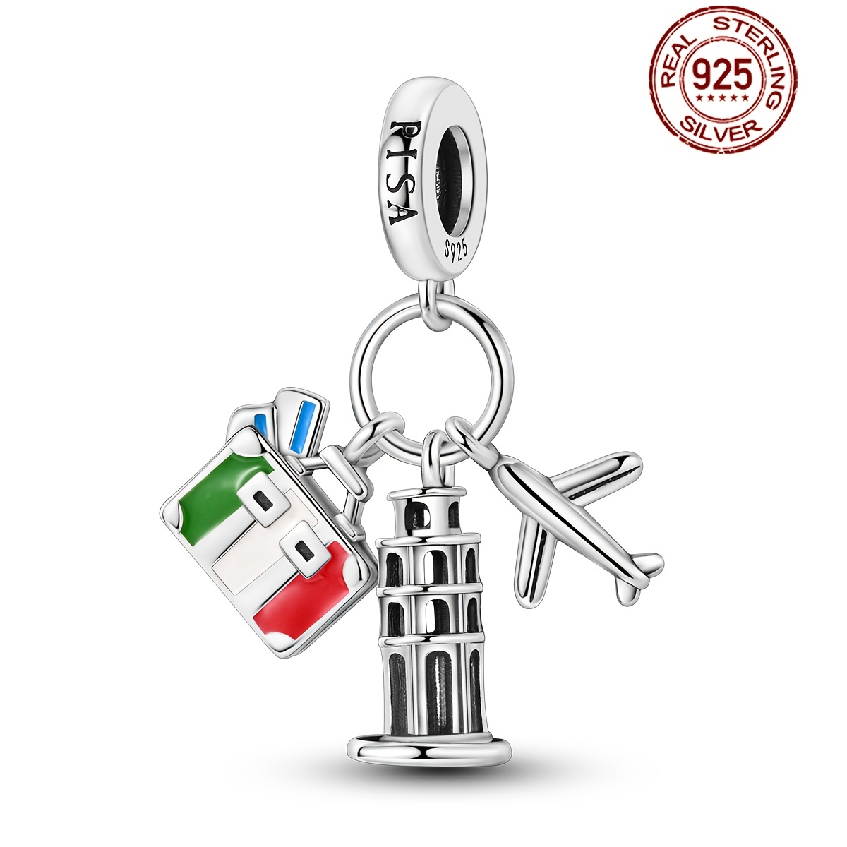 

925 Pure Silvery Pizza Tower Bead Pendant, Used For Diy Bracelet Making, For Or As A Gift, The Gift For Women