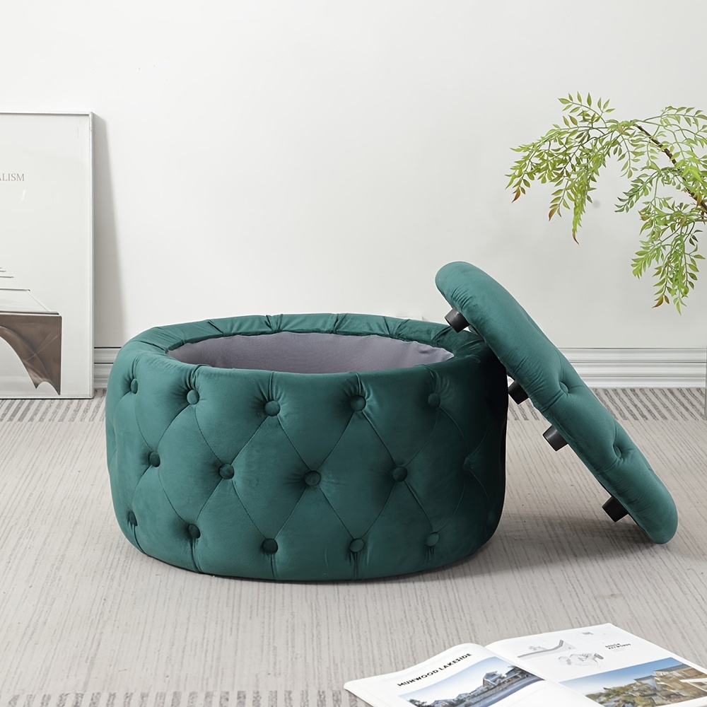 oval storage ottoman button tufted footrest stool for living room Product details 3